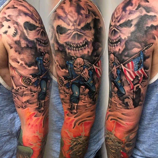 A work in progress of an Iron Maiden tattoo done by Paul  ATTICUS TATTOO  4037196661 atticustattoogmailcom wwwatticustattoocom  Instagram